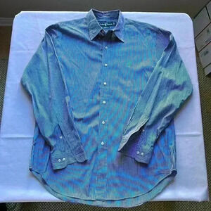 EUC Ralph Lauren Mens Blue White Striped Button Down Shirt Classic Fit Pony XL